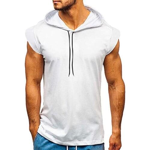 Summer Men Vest Hooded Solid Color Fitness Vest Men Sleeveless Slim Bodybuilding Vest Pullover Top Fashion Sports Male Clothing