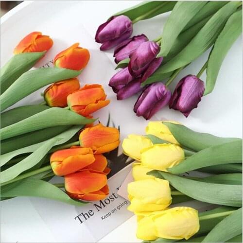 1pcs Tulip Artificial Flower Real Touch Tulips Fake Flower Bouquet For Wedding Decoration Flowers Garden Home Decor Photo Props