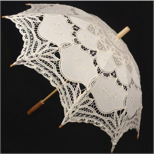 10pcs ivory color elegant our-door wedding parasols Long-straight lace umbrellas dance decoration umbrella