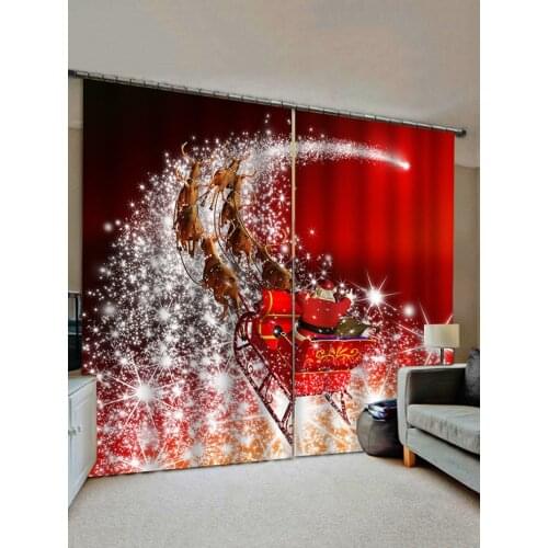 2PCS Christmas Snowflake Star Ball Pattern Window Curtains Floral Tree Christmas Theme Fireplace Ball Snowflake