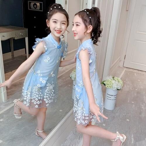 2021 New Kids Dresses for Girls Short Sleeve Dress Sequined Party Costume Fairy Summer Puffy Dress Rainbow Children Clothing