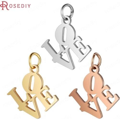 37296)10PCS 16x19MM Quality Gold Color Stainless Steel Love Charms Pendants Jewelry Making Supplies Diy Findings Accessories