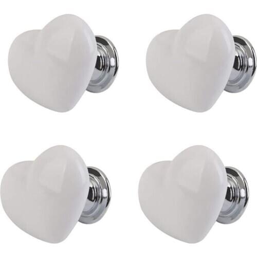 4pcs Handle Ceramic Door Knob Heart Shape for Closet Drawer White