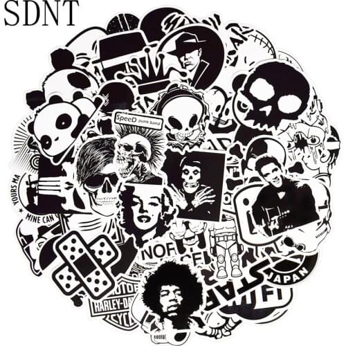 50 PCS Black and White JDM Stickers Graffiti Anime Funny Waterproof Stickers Toys to DIY Skateboard Laptop Bike Guitar Suitcase