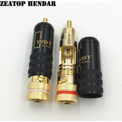 8Pcs Gold Plated Copper RCA Plug Durable RCA Connector Screw Solder Locking Audio Video WBT Plug 53mm*13mm