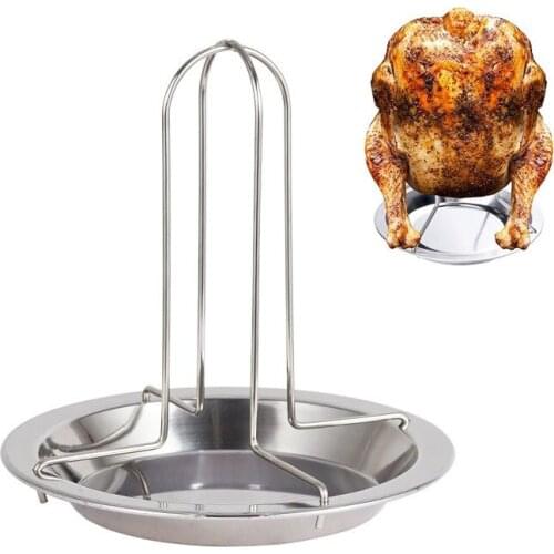 Chicken Roaster Rack With Bowl Chicken Duck Holder Rack Grill Stand Non Stick Stainless Steel Baking Pan BBQ Tools Kitchen