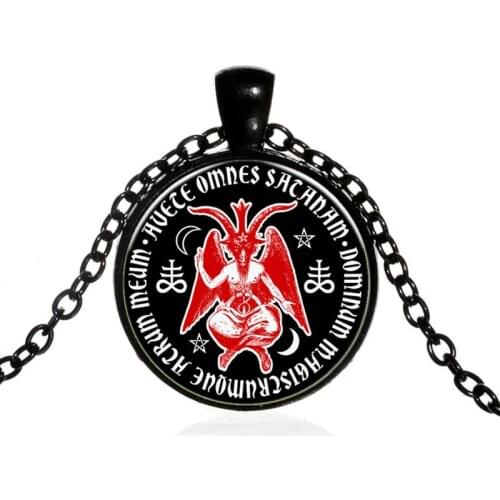 Baphomet Sigil Of Satanic Devil Glass Pendant Necklace Vintage Jewelry Pagan Satan Necklace for Women Men Gift Collares