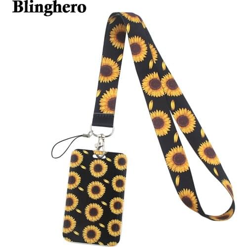 CB306 Sunflower Art Cartoon Lanyard Card Holder Student Hanging Neck Phone Lanyard Badge Subway Access Card Holder