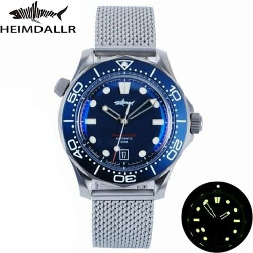 HEIMDALLR NTTD Diver Watch Titanium Sea Ghost NH35 Automatic Self-Wind Mechanical C3 Luminous Dial Wristwatch with Steel Band