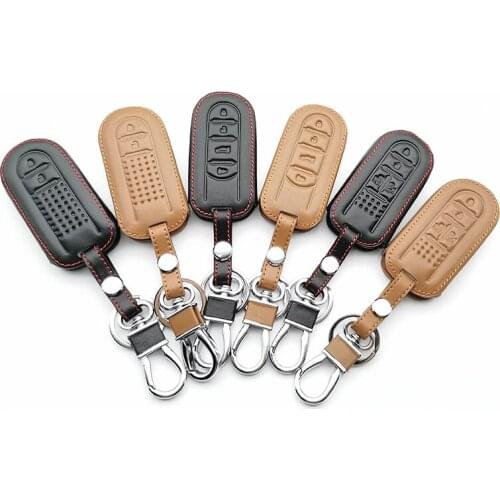 Genuine Leather Keychain Car Key Cover For Toyota Perodua Myvi Bezza / Daihatsu Tanto ZAD LA600S 2/4 Buttons Remote Control