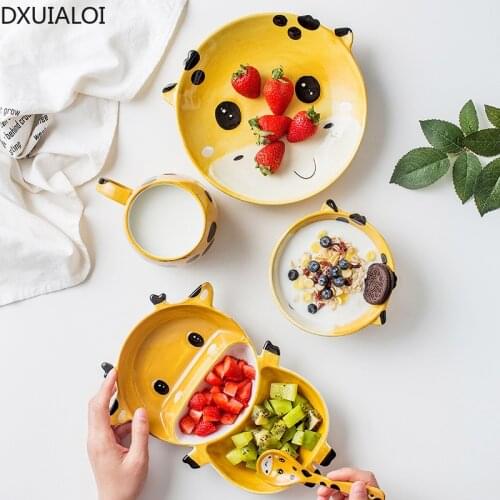 DXUIALO Creative Animal Shape Bowl Ceramic Underglaze Color Cute Cartoon Childrens Tableware Home Breakfast Fruit Bowl Plate