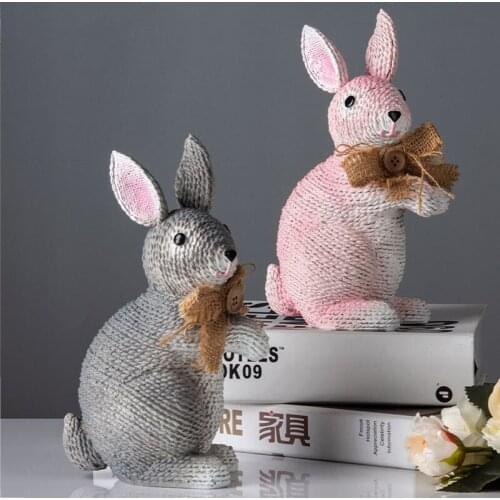 Creative Rabbit Figurines Home Decoration Accessories Resin Animal Miniature Model Children Bedside Decoration Ornaments Gifts