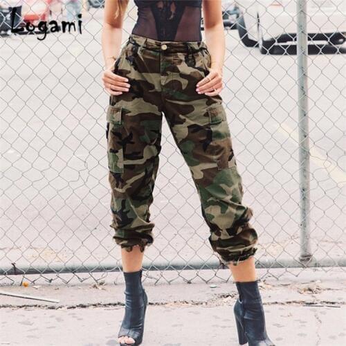 LOGAMI Camouflage Pants 2018 New Spring Women Casual Military Style Pants Trousers Army Green
