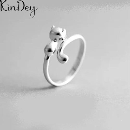 Kindey Vintage Silver Color Cat Rings Handmade Adjustable Size Rings For Men Women Open Finger Jewelry