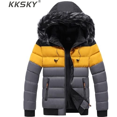 Kksky Mens Puffer Jacket Winter Thick Hooded Jacket Coat Fur Collar Men Parkas Down Jacket Coat Cotton Inside Warm Oversized 5xl