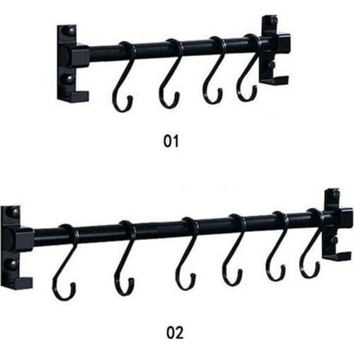 Punch-Free Kitchen Hanging Rod Pendant Space Aluminum Black Racks Kitchenware Hardware Kitchen And Bathroom Hook Wall Mount
