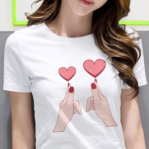 Cute Than Heart Printed Womens T-shirt Female T Shirt Short Sleeve White O-neck Tshirt for Lady Casual Top 2021 Summer New Tee