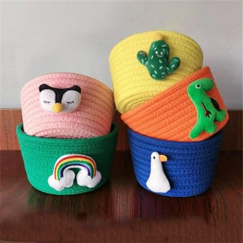 Cartoon Storage Basket Home Toy Book Clothes Sundries Make Up Food Fruit Organzier Cotton Rope Woven Barrel Box Plant Baskets
