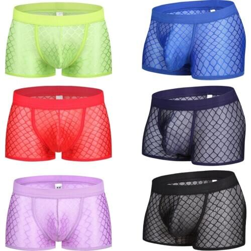 Men sexy transparent underwear gauze U convex pouch bag big four Angle sexy underwear alternative temptation flirtation underwea
