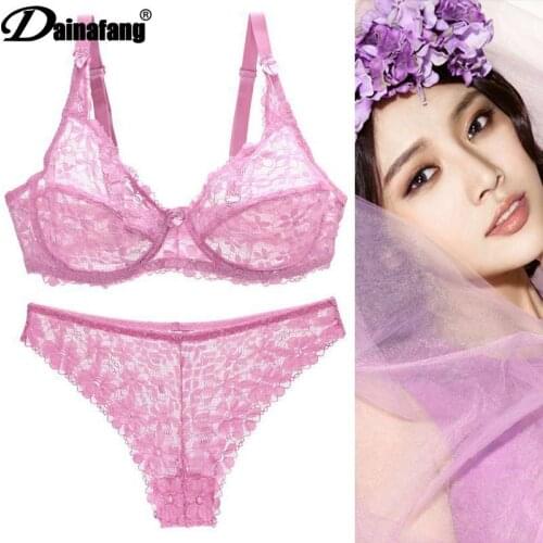 Large size bra set sexy underwear set female bra lace side breathable ultra-thin bra set multi-color optional steel ring