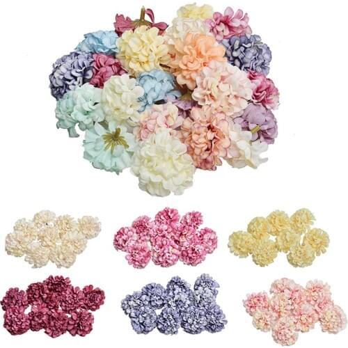 10pcs/lot Cheap Artificial Flower Silk Hydrangea Head For Wedding Decoration DIY Wreath Scrapbooking craft Fake Flowers