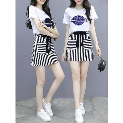 2020 new womens summer small figure taller two-piece suit foreign style thin fashion dress suit