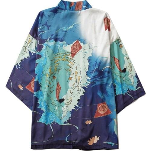 Couple Tiger Printed Japanese Cardigan Summer Beach Sunscreen Loose Kimono Mens Shirt Yukata Haori Retro Asian Costumes