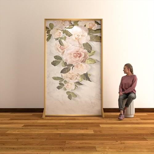 Nordic art mobile screen partition living room porch home shelter bedroom childrens room metal screen peony flower