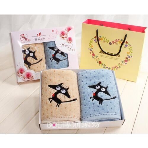 5x Universal Cartoon Embroidered Towel 2021 dot star Cotton Wash Cloth Hand Face cat Bath yellow blue Washcloth