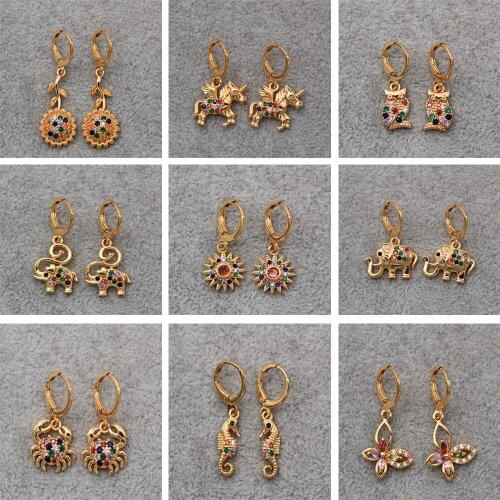 Trendy Drop earrings Gold Plated Copper Cubic Zirconia Animal Earring For Women Fashion Jewelry Accessories Wedding Party Gift