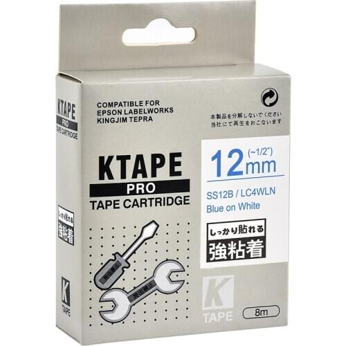 12mm Blue on White SS12B Compatible Epson KingJim Label Printers LC-4WLN Laminated Label Tapes Ribbon LC4WLN for LW-300 400