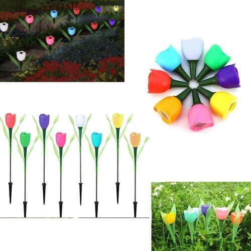 Solar Power Tulip Flower LED Light Outdoor Garden Yard Path Lawn Lamp Landscape Decor Lights Red Green Purple Orange Yellow Bule