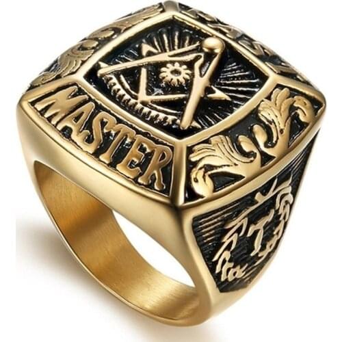 Punk Fashion Classic Freemason Jewelry Gold Masonic Letter Rings for Men
