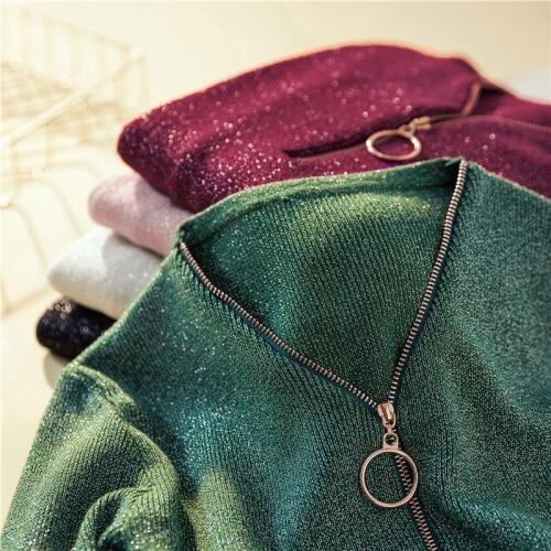 New Casual Zipper Sweater Autumn Winter Women Sweater V-neck Knitted Pullovers Female Long Sleeve Pull Femme Soft Jumper Jersey