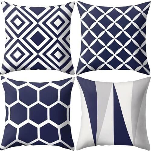 Navy Blue Geometric Pattern Pillow Case Cushion Cover Office Home Sofa Bed Decor Pillow Case Cushion Cover Office Home Sofa Bed