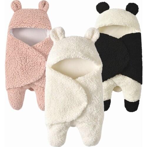 Thick warm plush baby swaddle Cartoon panda modeling Newborn Baby Sleeping Wrap Blanket Photography Prop for babies Boys Girls