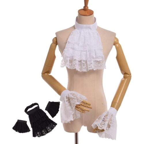 Victorian Jabot Collar Men Lace Neck Ruffs Vintage White Black Colonial Ruffled Neck Accessory Dressing-up Ruffle Collar Anime
