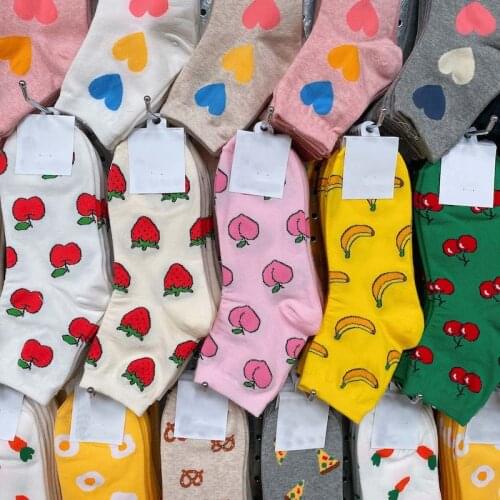 Japanese Creative Funny Socks Women Cotton Fruit Food Peach Strawberry Banana Cherry Pizza Egg Design Happy Cute Socks Skarpetki