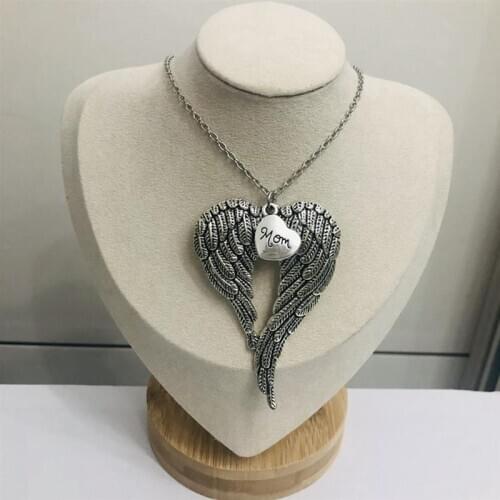 Jewelry Large Antique Double Guardian Angel Wing Necklace Charm Heart-shaped Pendant Supernatural Jewelry For Mothers Day
