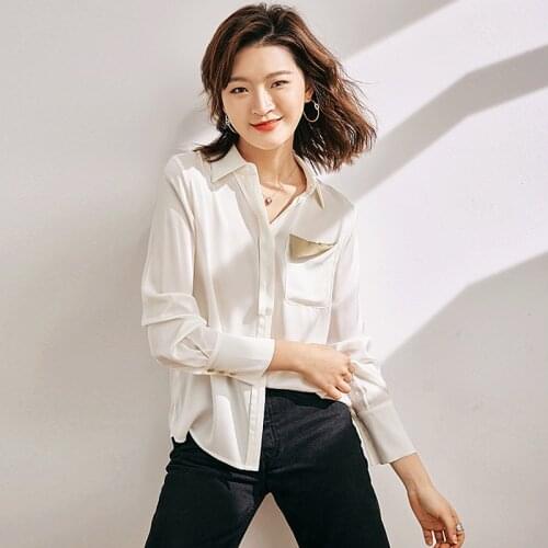 Silk Blouse Women Shirt Casual Style 95% Silk Patchwork Design Turn down Neck Long Sleeve Elegant Office Top New Fashion