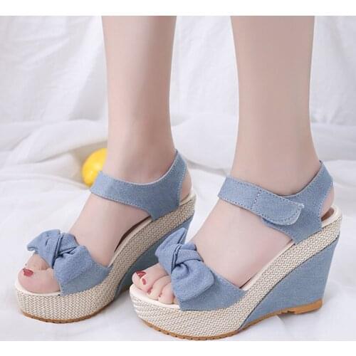Women Designer Cowboy Sandals High Quality Tall Wedges Open Toe Platform Shoes Chunky Sole 2021 New