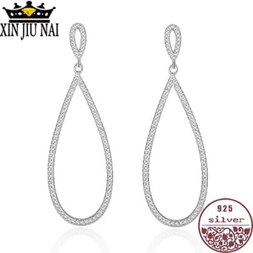 Vintage Long Real 925 Sterling Silver Zircon Earring Fashion Jewelry for Women Best Gift earings fashion jewelry