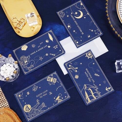 Gold Foil Blue Planet Blank All Occasion Greeting Cards with Envelopes Set for Friendship Anniversary Thanks Wedding Cards Gift