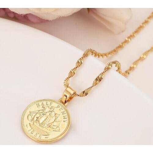Gold jewelry GEORGIVS VI UK half penny Old Coins Great Brittain Vintage Coins pendant for women girls gift men