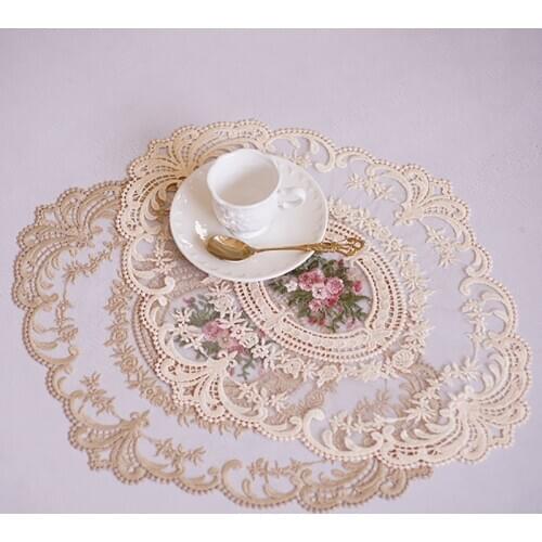 1 Pcs Of European-style Oval Embroidered Lace Table Mat Heat Insulation And Anti-scald Coaster Christmas Home Kitchen Table Mat