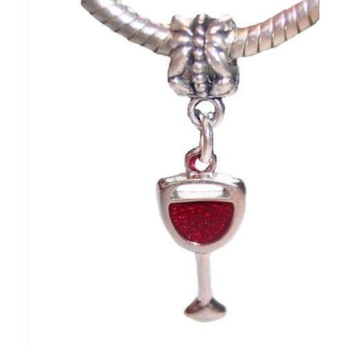 100 Pcs Red Wine Glass Goblet Drink Zinc Alloy Charm Pendant Fit uropean Bead Bracelet 31 x 9mm A00119