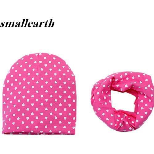 New Warm 2Pcs/Set Cotton Baby Hat Scarf Love Dot Print Children Caps Scarves Boys Girls Warm Beanie Collar Set Soft Kids Hat Set