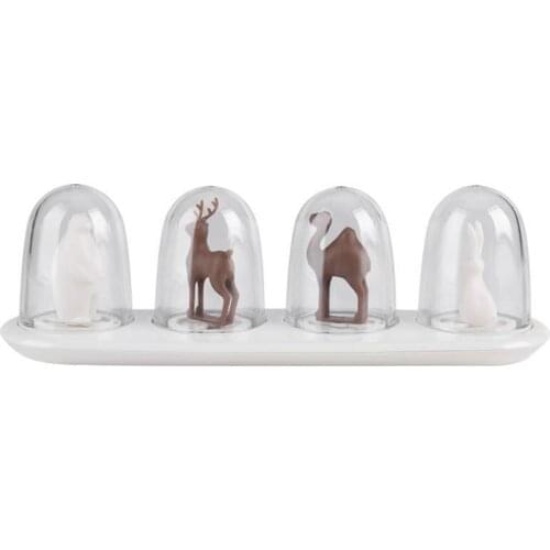 4Pcs Seasoning Box Set Lovely Animal Plant In Dome Spice Pepper Shaker Spice Jar Seasoning Can Salt Sugar Bottle Kitchen Gadgets