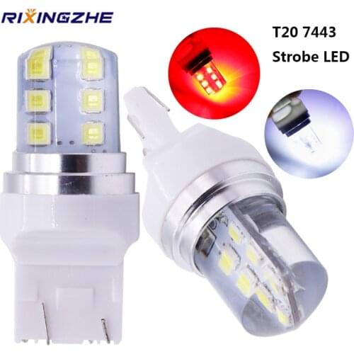 50PCS Strobe led T20 7443 W21/5W Flash LED 2835 12Smd led Car Flash Brake Bulbs Lights Reverse Red White 12V Wholsale