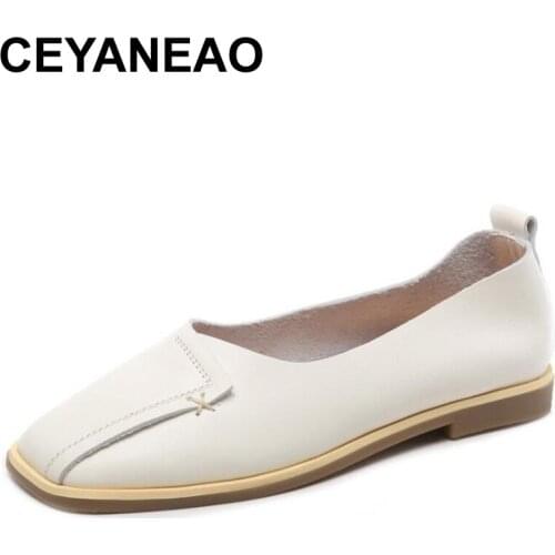 CEYANEAOFashion new women flat shoes Ballet casual leather shoes fashion wear-resistant genuine leather shallow mouth shoeswomen